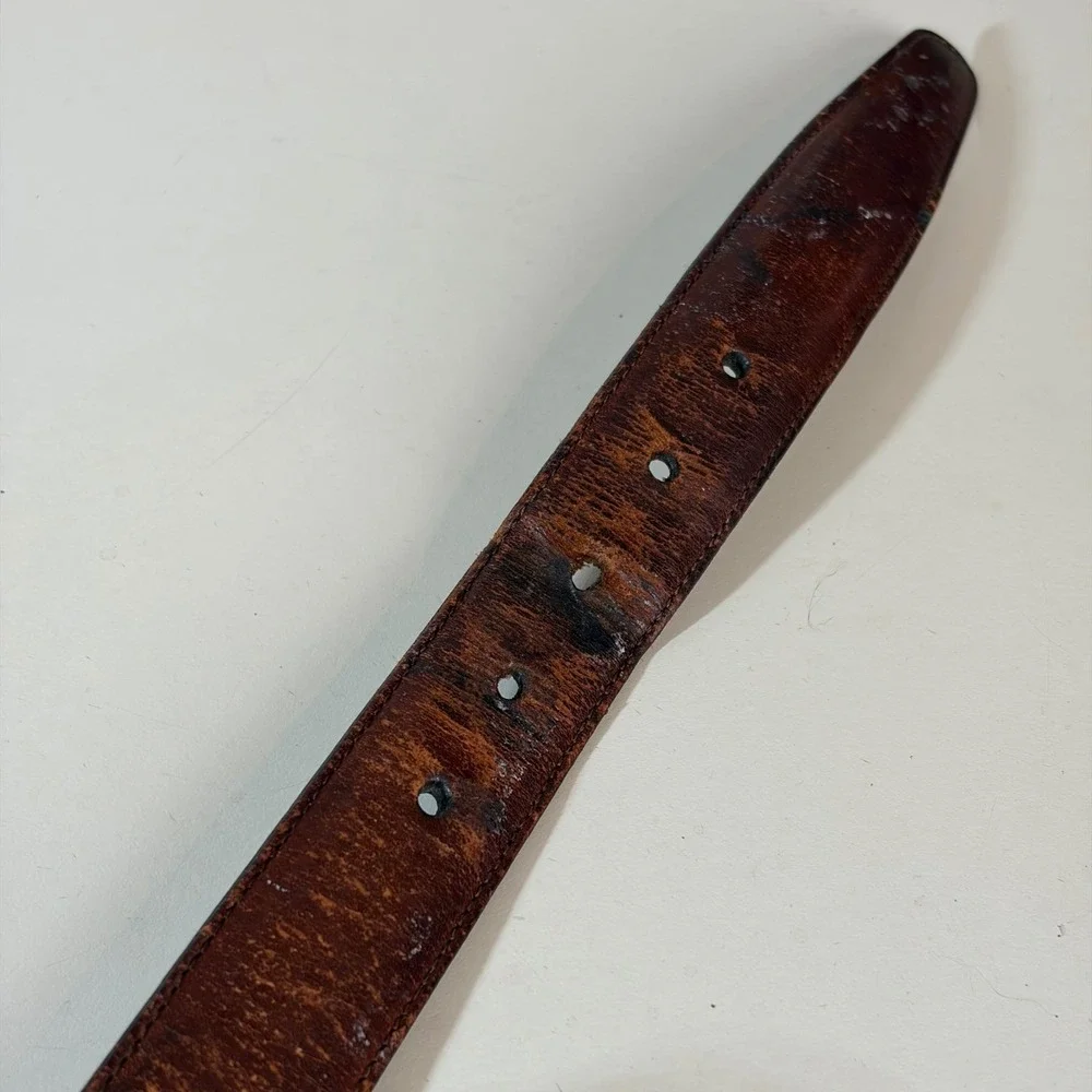 VTG Torino Aniline Kipskin Shoulders Brown Leather Belt Brass Buckle USA Made 36